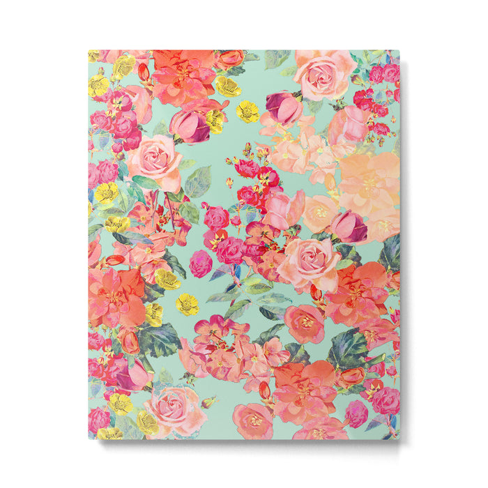 Antique Floral Print in Coral and Mint Tones Metal Print Gallery Image 1