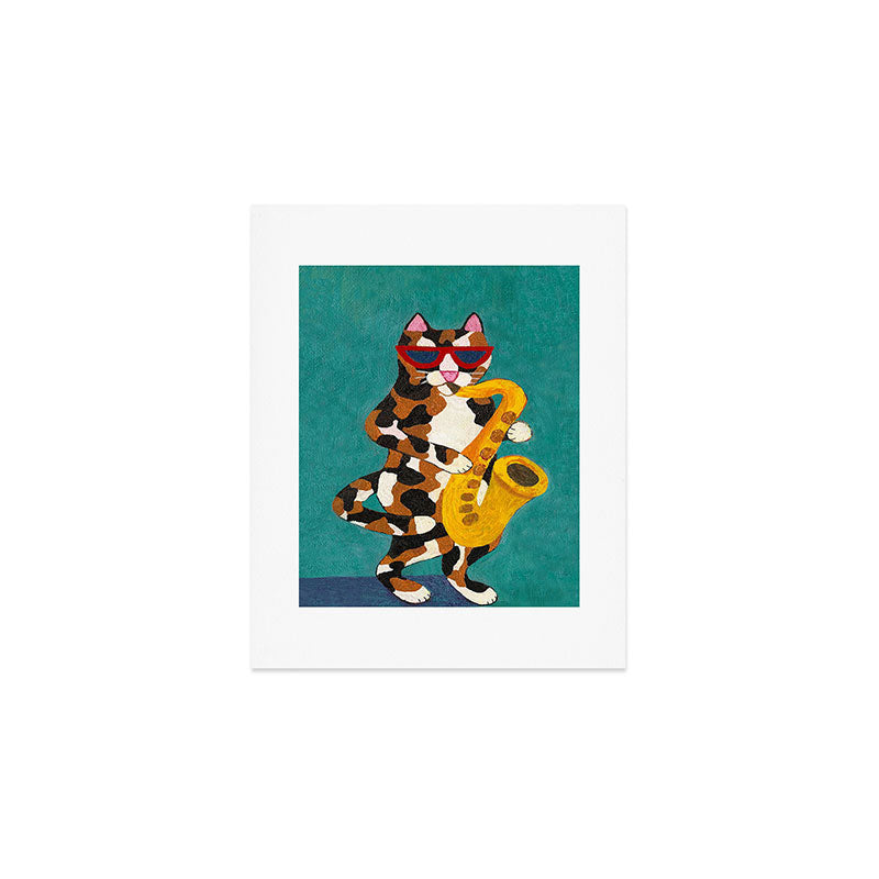 Calico Cat Saxophone Player Art Print Gallery Image 1