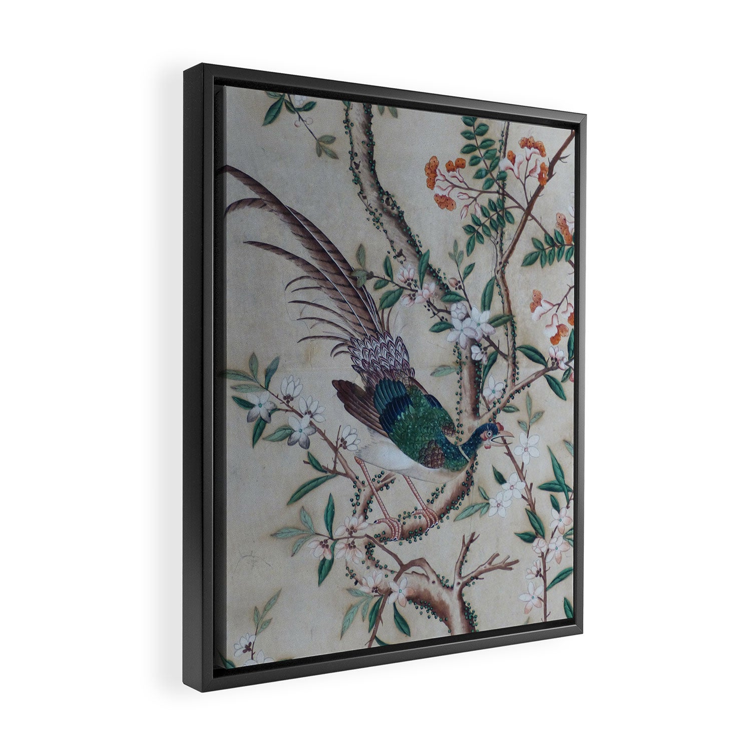 Antique Chinoiserie with Bird Framed Canvas Print Gallery Image 2