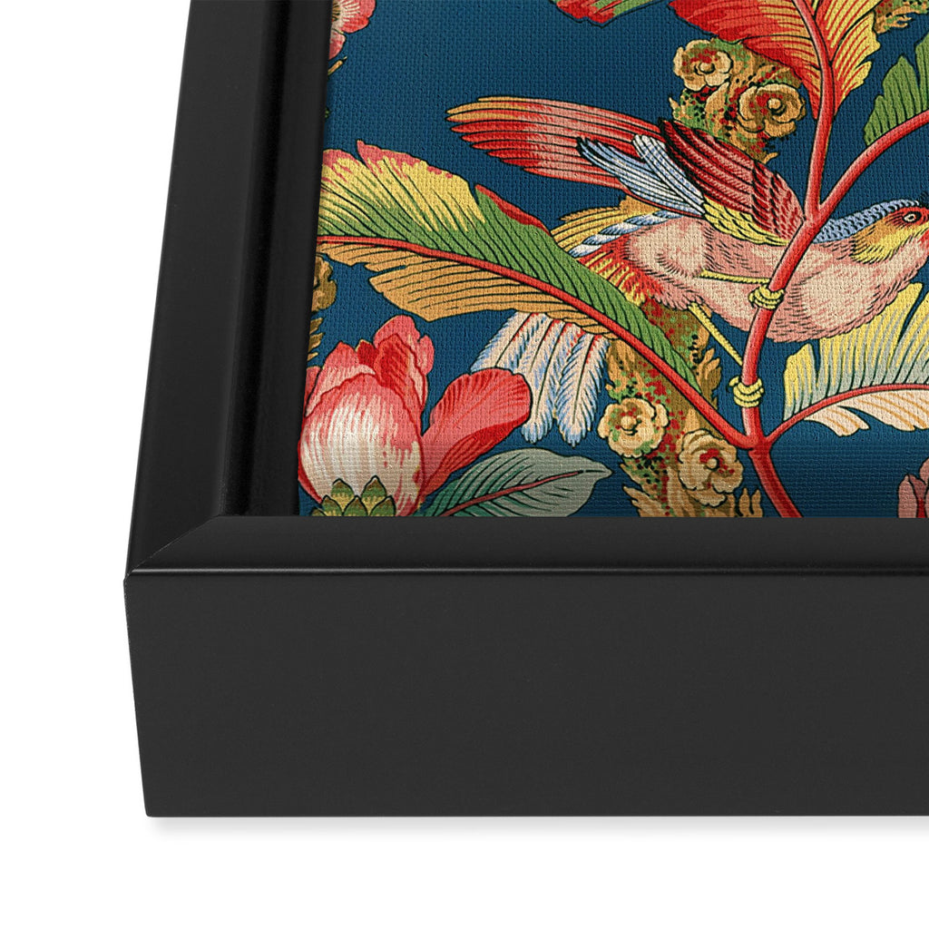 Antique French Chinoiserie in Blue Framed Canvas Print Gallery Image 3