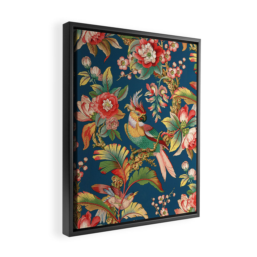 Antique French Chinoiserie in Blue Framed Canvas Print Gallery Image 2