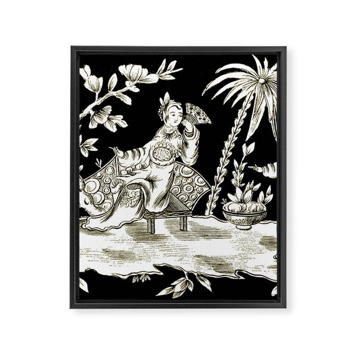 Black & White Chinoiserie Framed Canvas Print Gallery Image 1