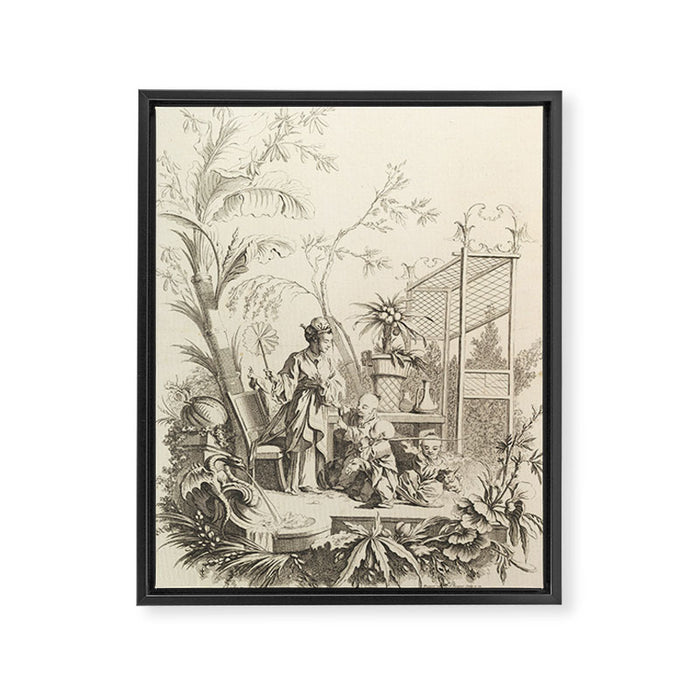 Grisaille Chinoiserie Framed Canvas Print Gallery Image 1