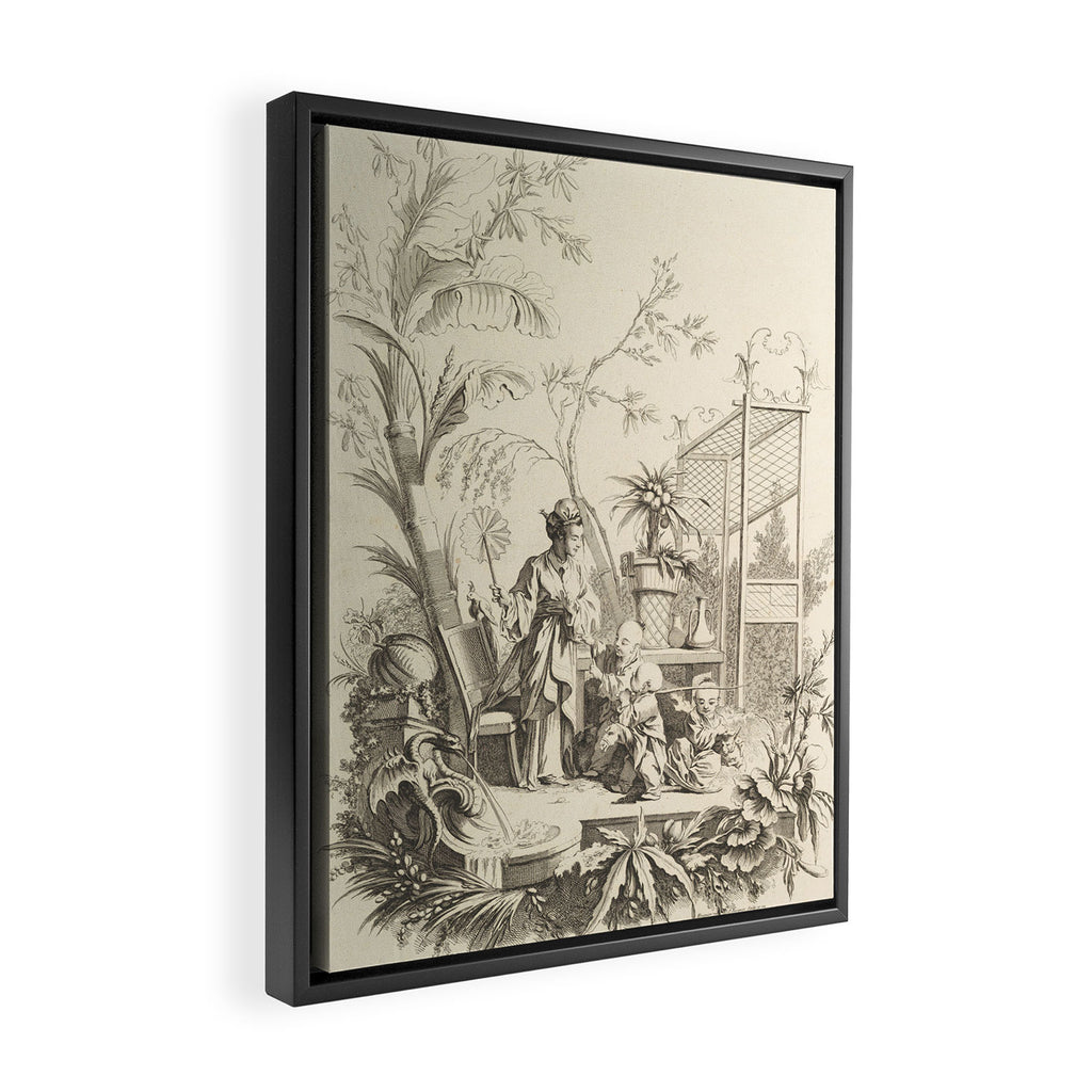 Grisaille Chinoiserie Framed Canvas Print Gallery Image 2