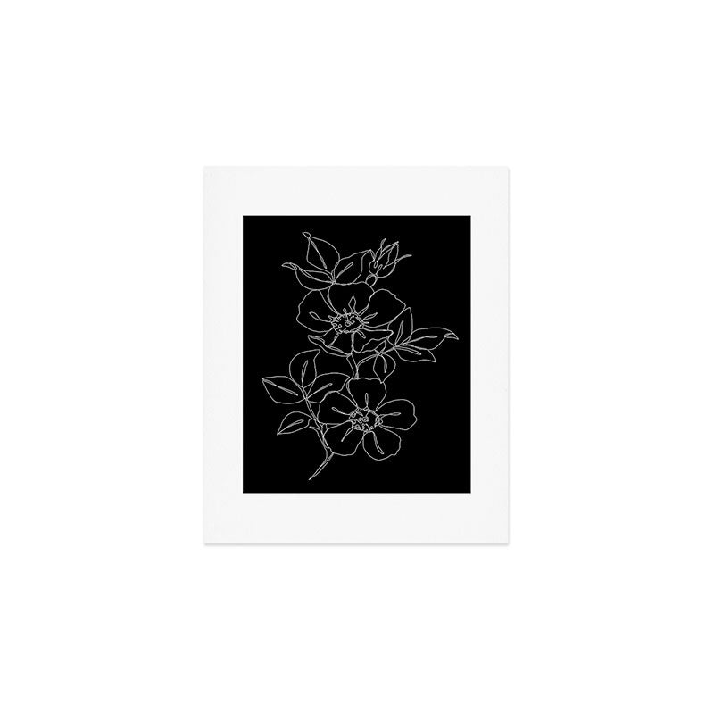 Botanical illustration one line drawing - Rose Black Art Print Gallery Image 1