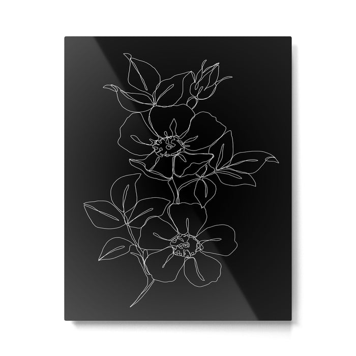 Botanical illustration one line drawing - Rose Black Metal Print Gallery Image 1