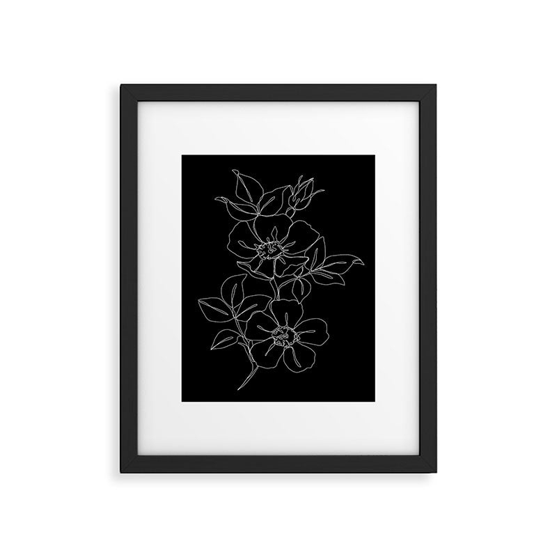 Botanical illustration one line drawing - Rose Black Framed Art Print Gallery Image 4