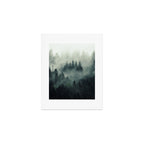 Green misty mountain pine forest in cloudy and rainy - vintage style photo Art Print Gallery Image 1
