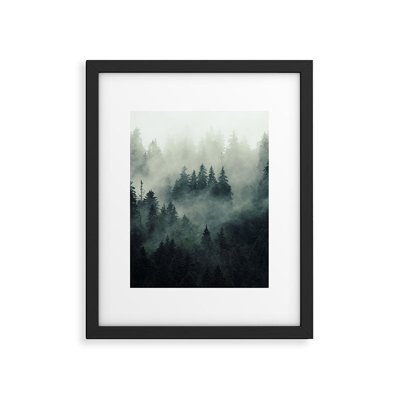 Green misty mountain pine forest in cloudy and rainy - vintage style photo Framed Art Print Gallery Image 6