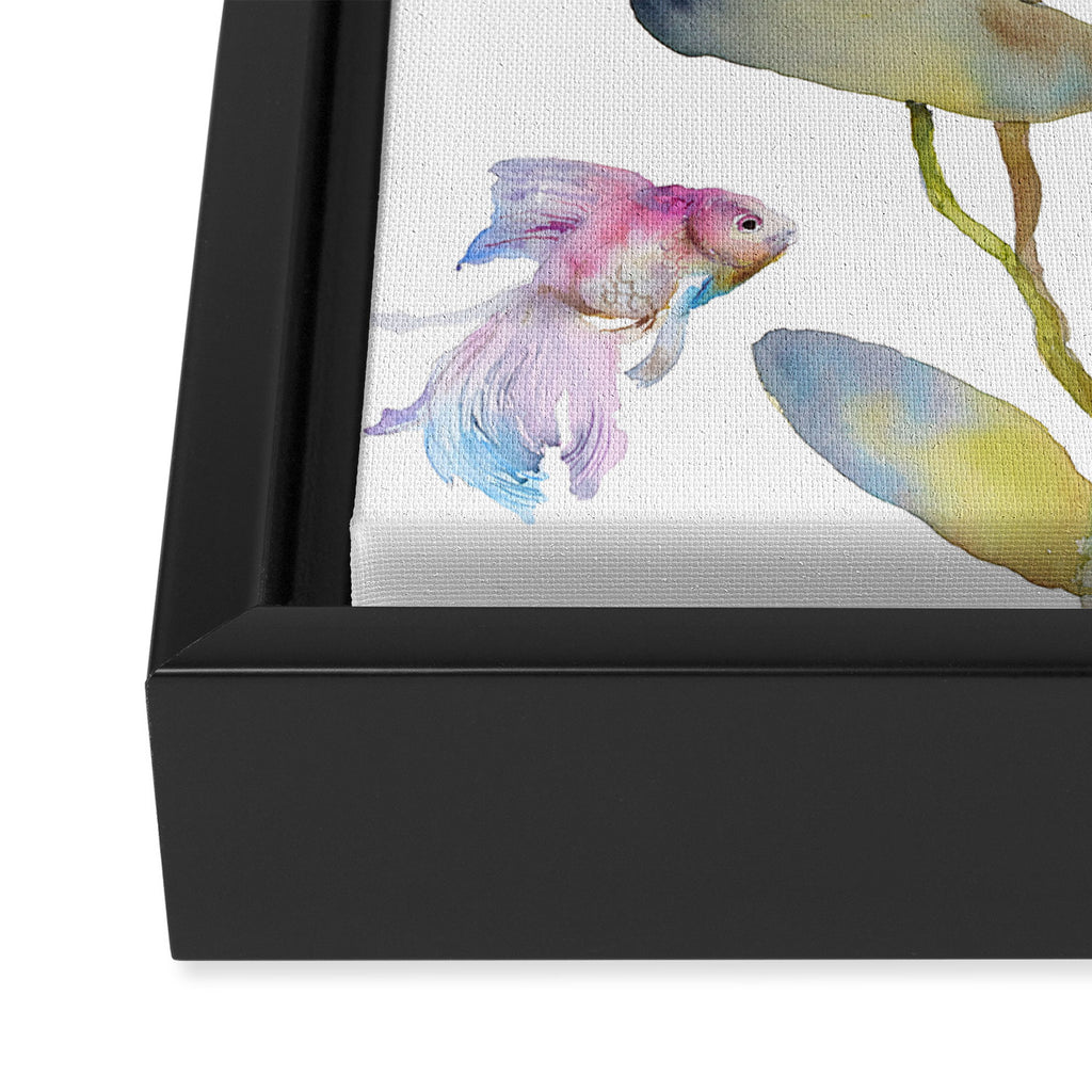 Cattleya Orchid White and Purple with Goldfish Muted Pallet Botanical Design Framed Canvas Print Gallery Image 3