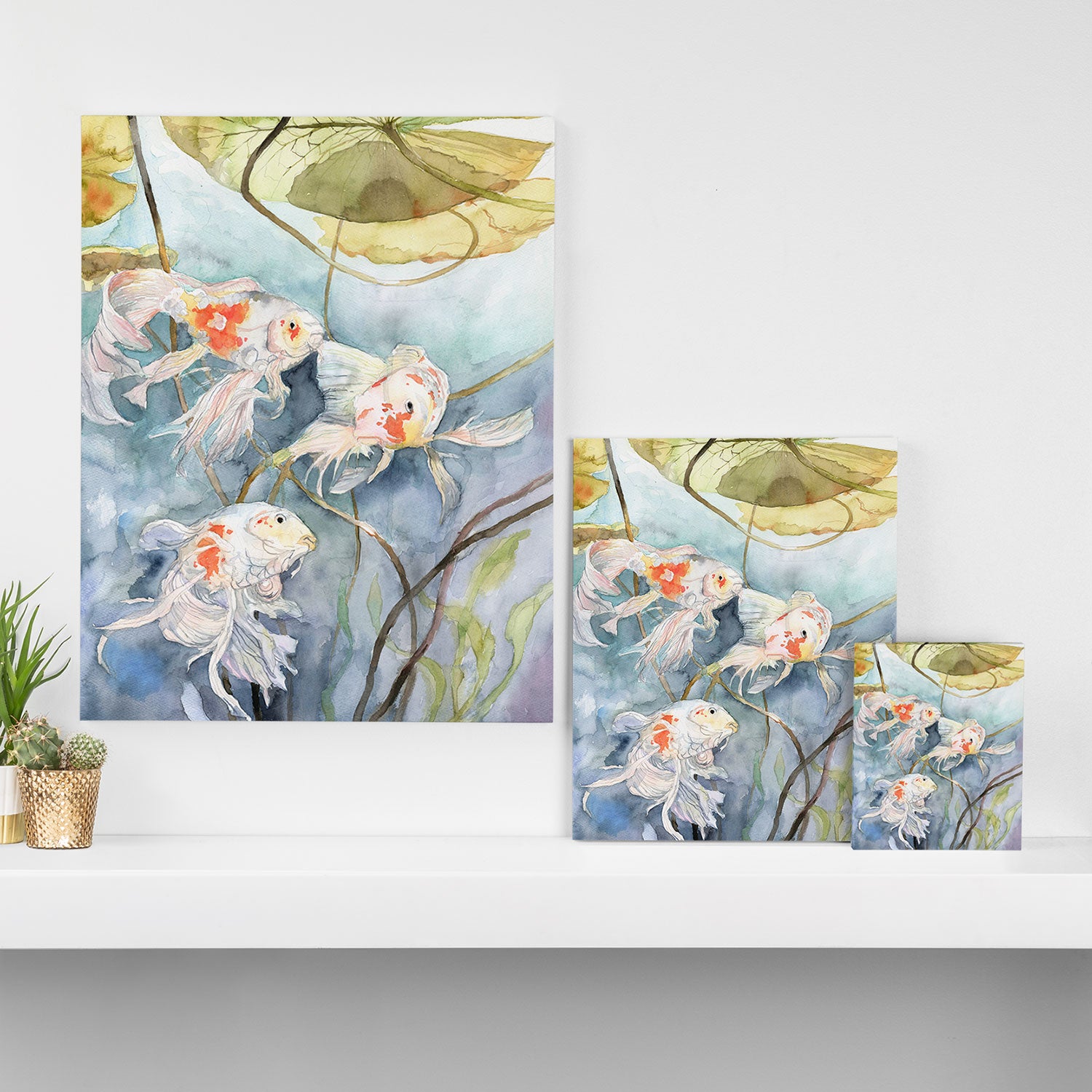 Koi Fish Painting, Underwater Water Lily Canvas Print Gallery Image 3