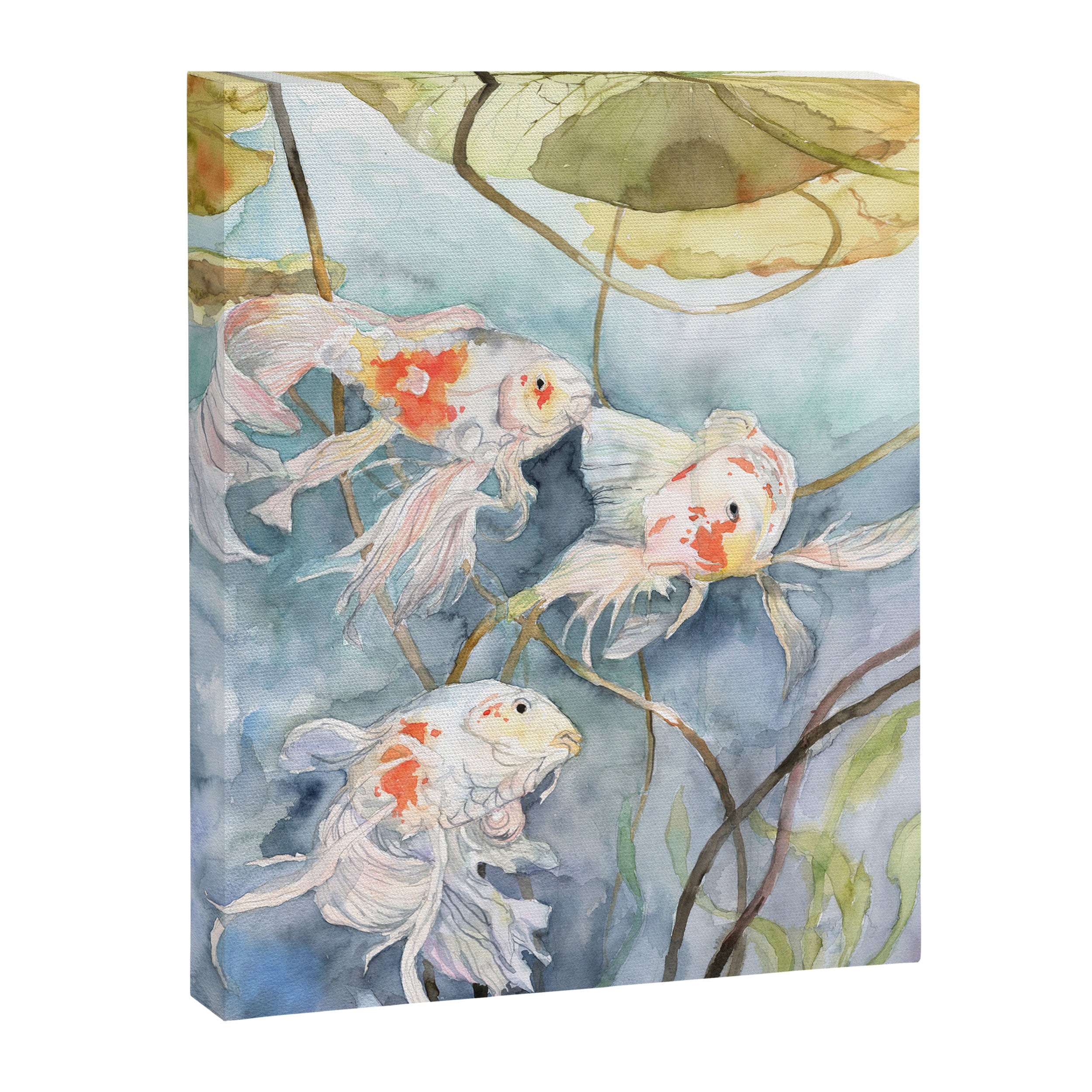Koi Fish Painting, Underwater Water Lily Canvas Print Gallery Image 6