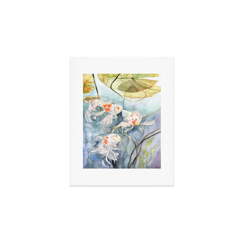 Koi Fish Painting, Underwater Water Lily Art Print Gallery Image 1