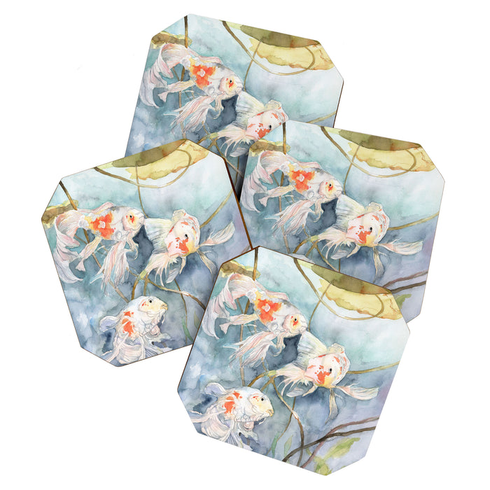 Koi Fish Painting, Underwater Water Lily Coaster Gallery Image 1