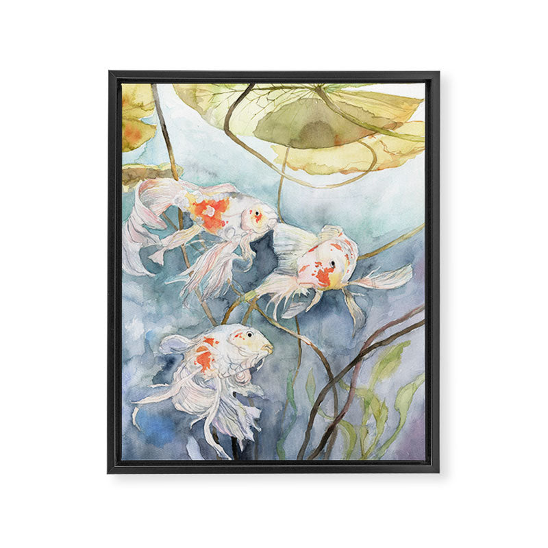 Koi Fish Painting, Underwater Water Lily Framed Canvas Print Gallery Image 6