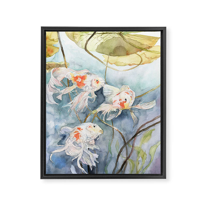 Koi Fish Painting, Underwater Water Lily Framed Canvas Print Gallery Image 1