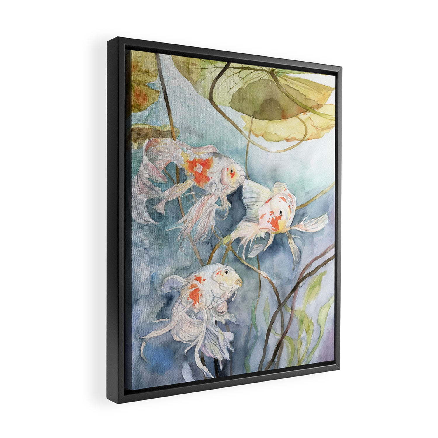 Koi Fish Painting, Underwater Water Lily Framed Canvas Print Gallery Image 2