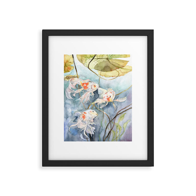 Koi Fish Painting, Underwater Water Lily Framed Art Print Gallery Image 1