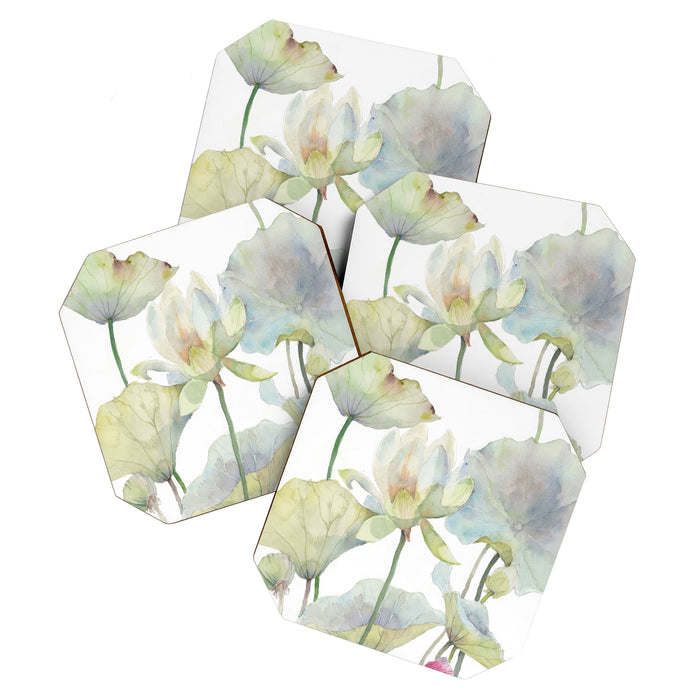 Lotus Flower and Leaves Pink Goldfish Watercolor  Coaster Gallery Image 1