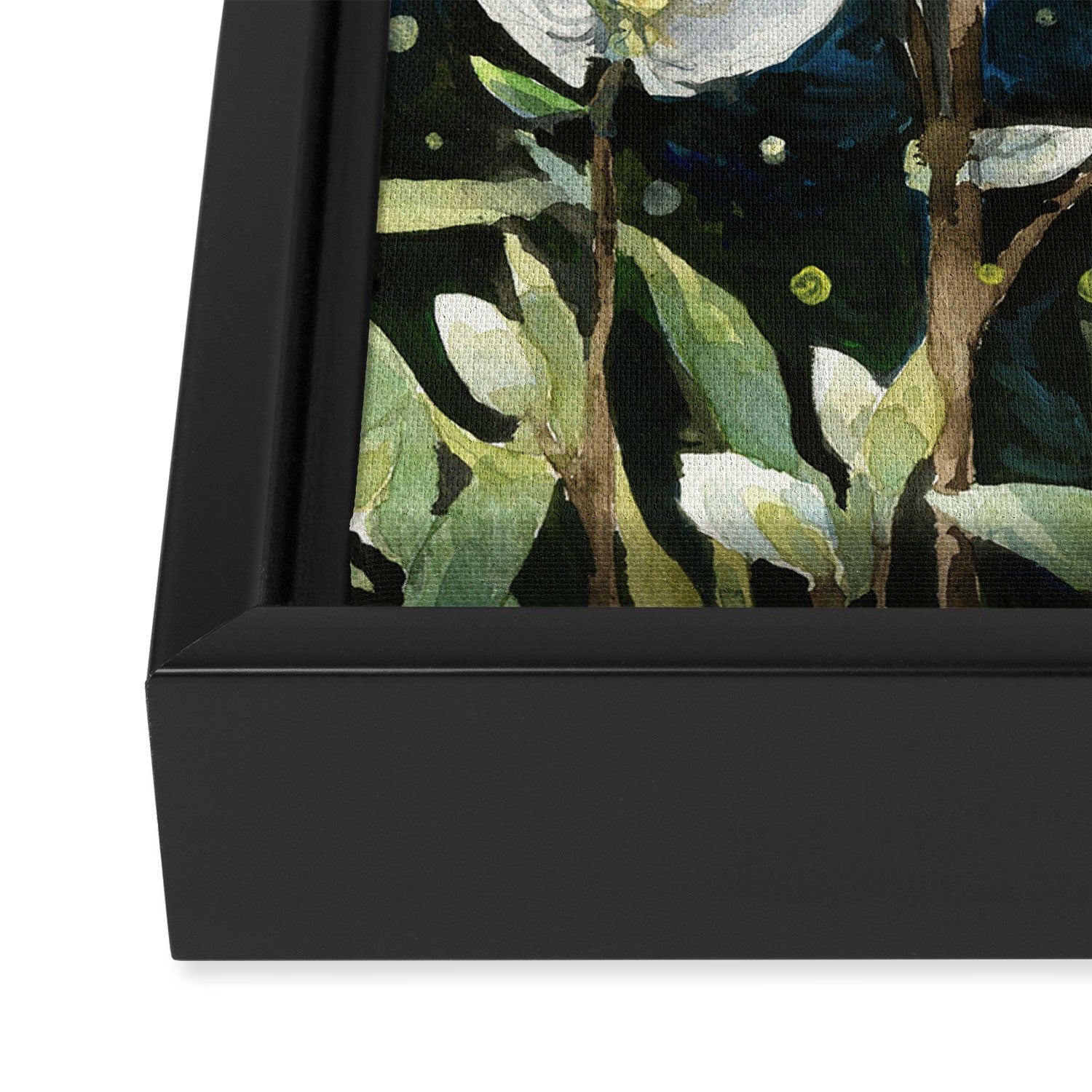 Magical Forest at Night, Fireflies and Helleborus Framed Canvas Print Gallery Image 3