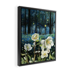 Magical Forest at Night, Fireflies and Helleborus Framed Canvas Print Gallery Image 2