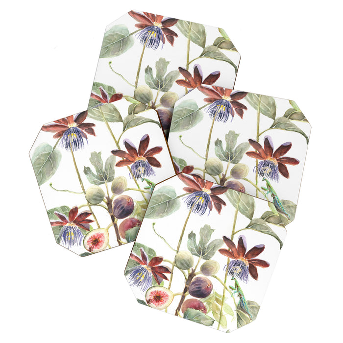 Passiflora and Figs Botanical Illustration, Praying Mantis Coaster Gallery Image 1