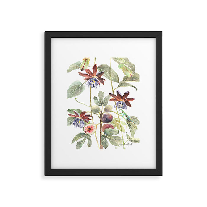 Passiflora and Figs Botanical Illustration, Praying Mantis Framed Art Print Gallery Image 1
