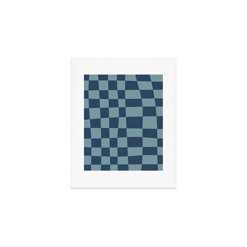 Abstract Checkerboard plaid pattern navy blue  Art Print Gallery Image 1