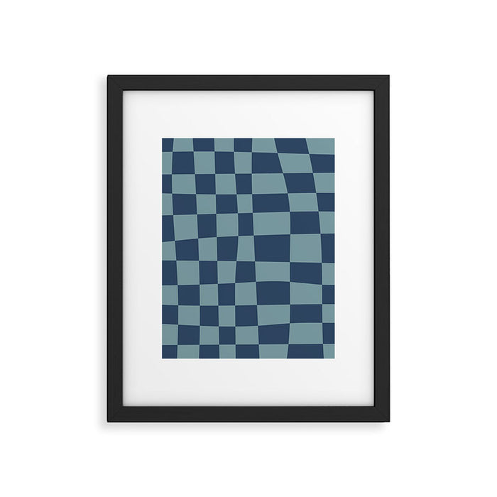 Abstract Checkerboard plaid pattern navy blue  Framed Art Print Gallery Image 1