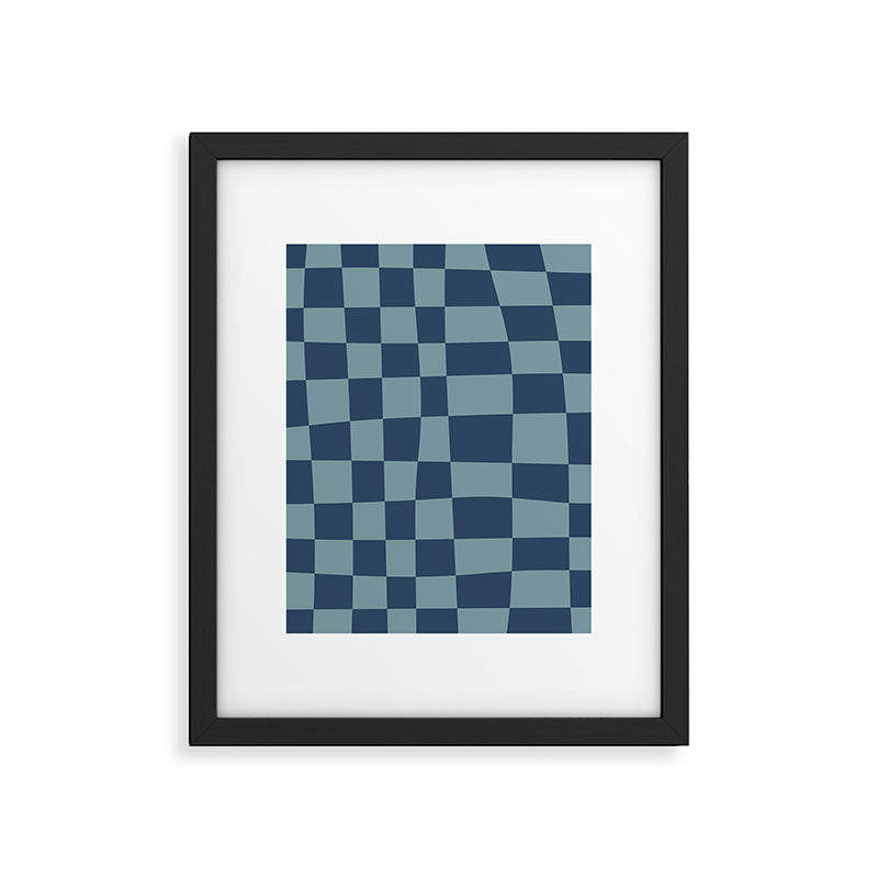 Abstract Checkerboard plaid pattern navy blue  Framed Art Print Gallery Image 6
