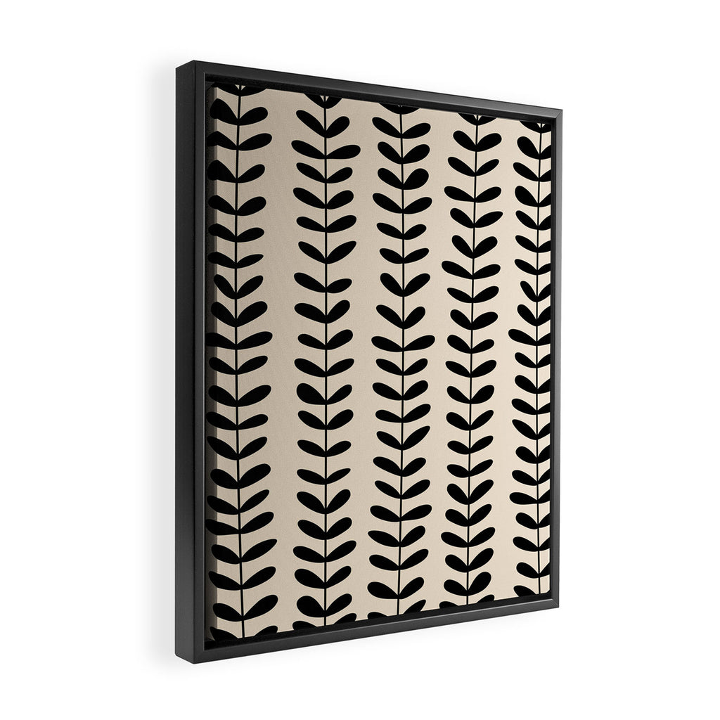 Abstract Leaves black pattern Framed Canvas Print Gallery Image 2