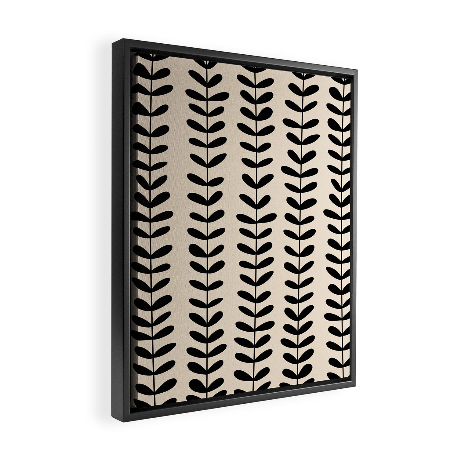 Abstract Leaves black pattern Framed Canvas Print Gallery Image 2