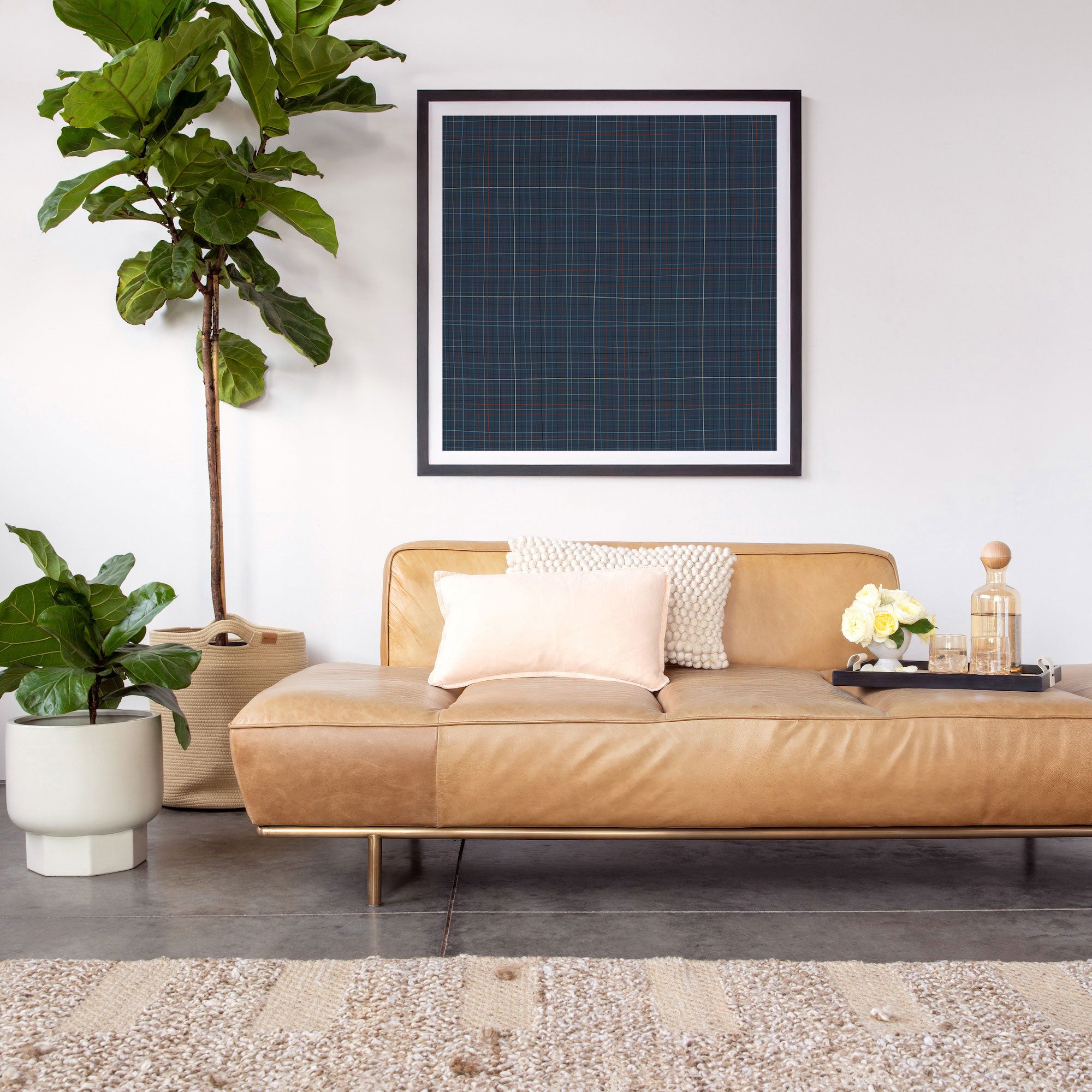 Abstract Plaid 2 blue Framed Art Print Square Gallery Image 2