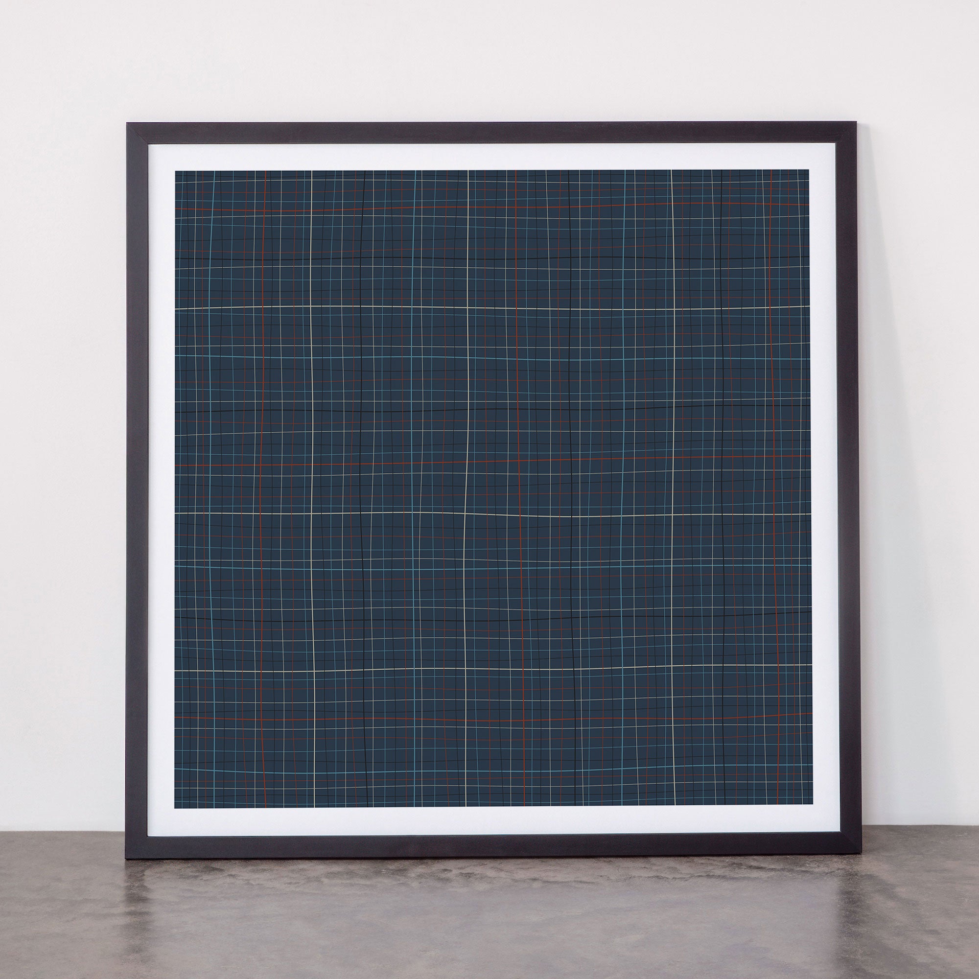 Abstract Plaid 2 blue Framed Art Print Square Gallery Image 1