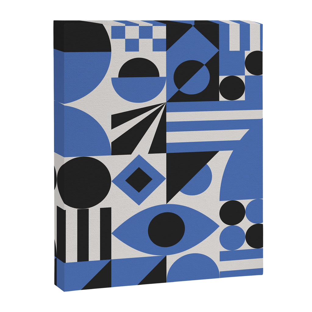 Bauhaus Mid Century Abstract Shapes black and blue  Canvas Print Gallery Image 8