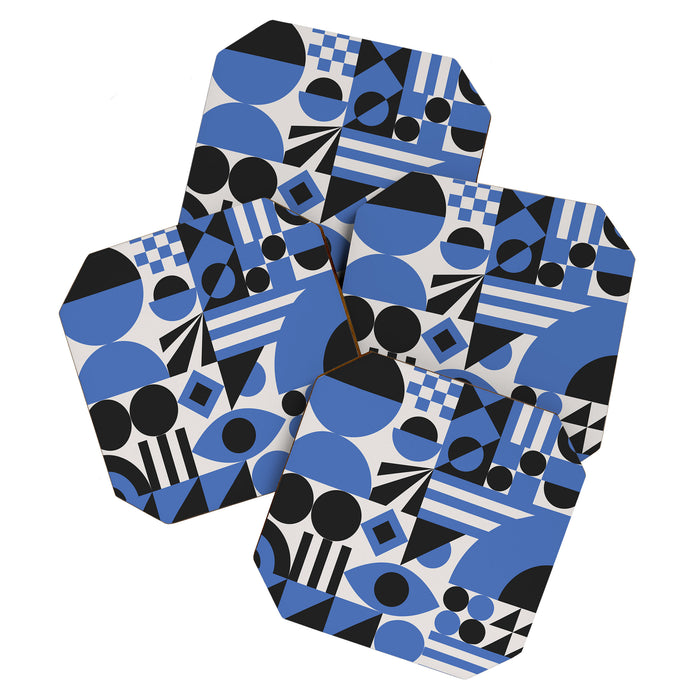 Bauhaus Mid Century Abstract Shapes black and blue  Coaster Gallery Image 1