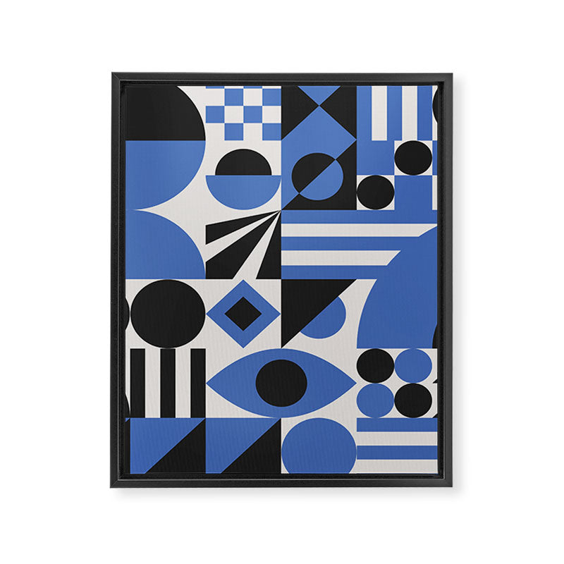 Bauhaus Mid Century Abstract Shapes black and blue  Framed Canvas Print Gallery Image 8