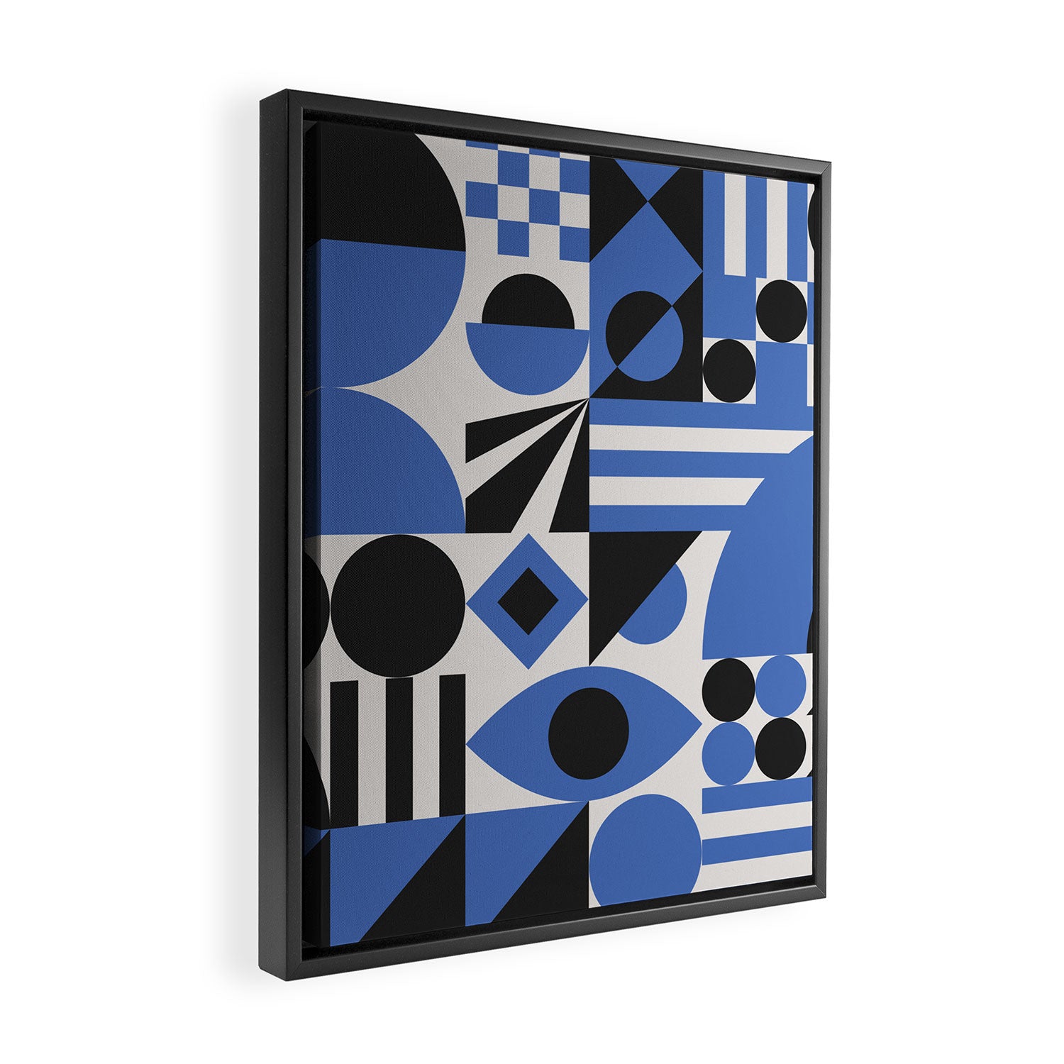 Bauhaus Mid Century Abstract Shapes black and blue  Framed Canvas Print Gallery Image 2