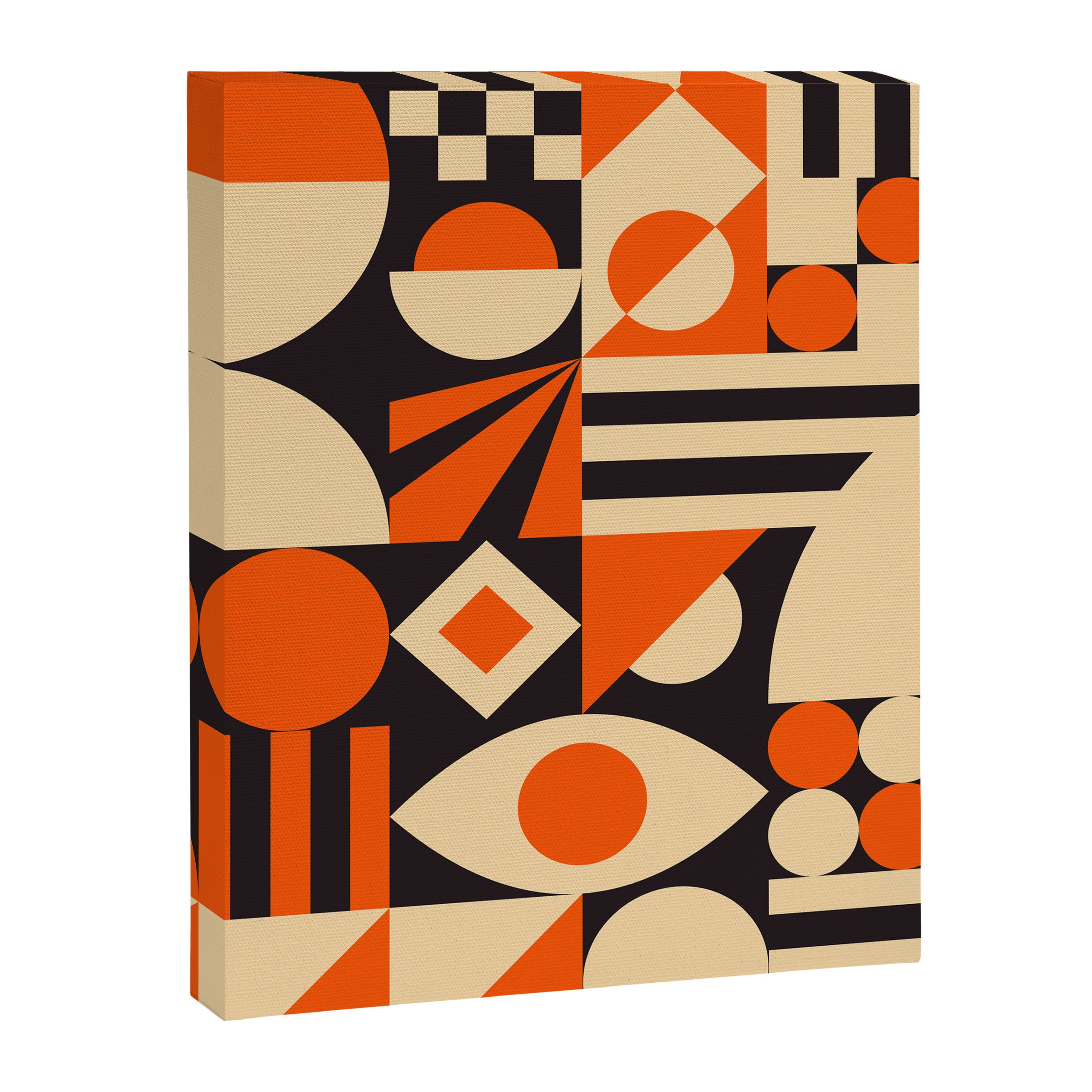 Bauhaus Mid Century Abstract Shapes black and orange  Canvas Print Gallery Image 8
