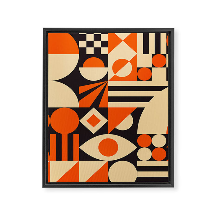 Bauhaus Mid Century Abstract Shapes black and orange  Framed Canvas Print Gallery Image 1