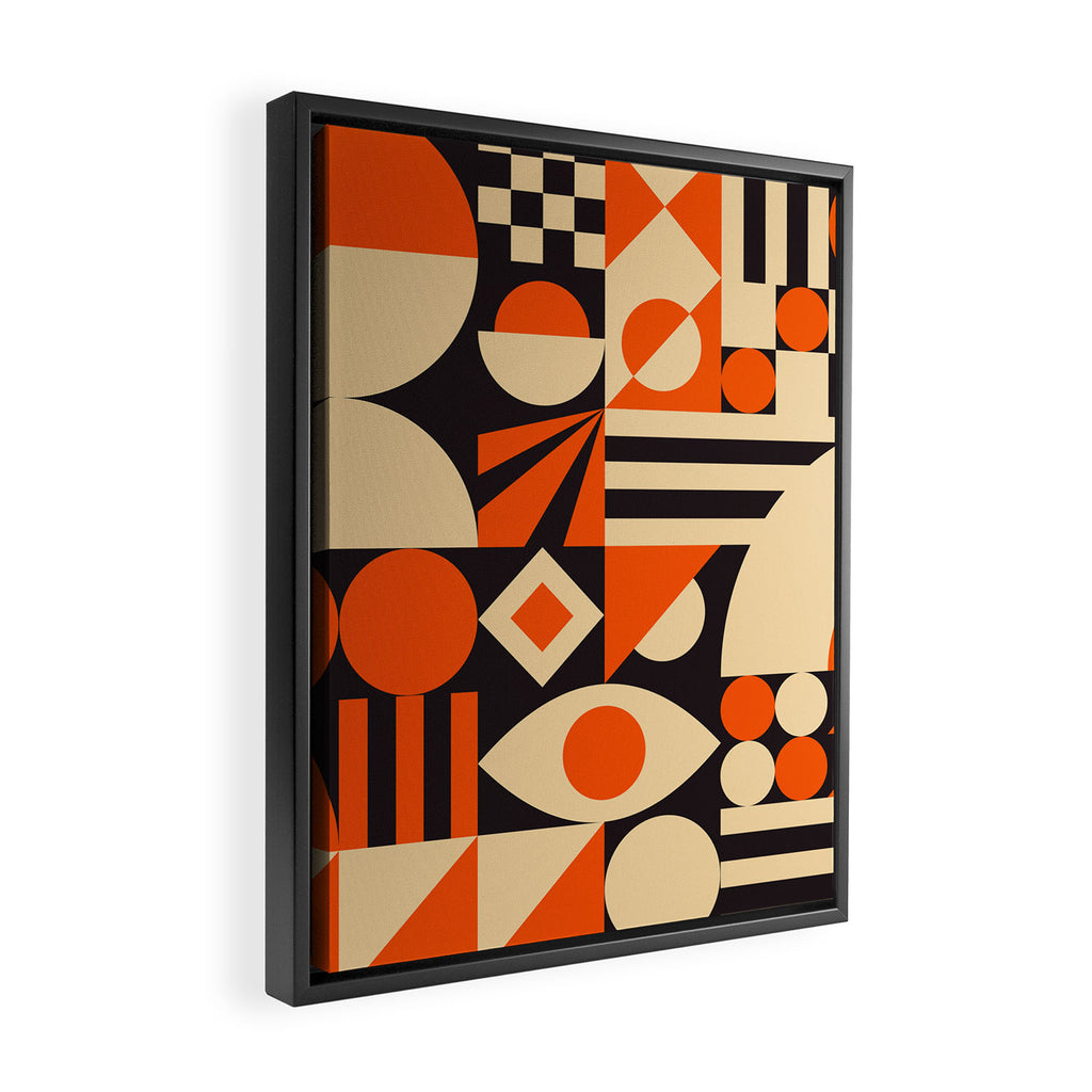 Bauhaus Mid Century Abstract Shapes black and orange  Framed Canvas Print Gallery Image 2