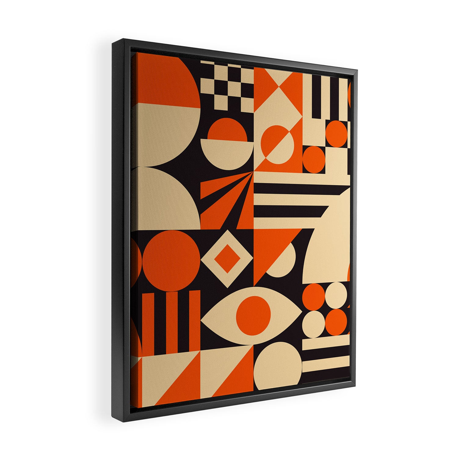 Bauhaus Mid Century Abstract Shapes black and orange  Framed Canvas Print Gallery Image 2