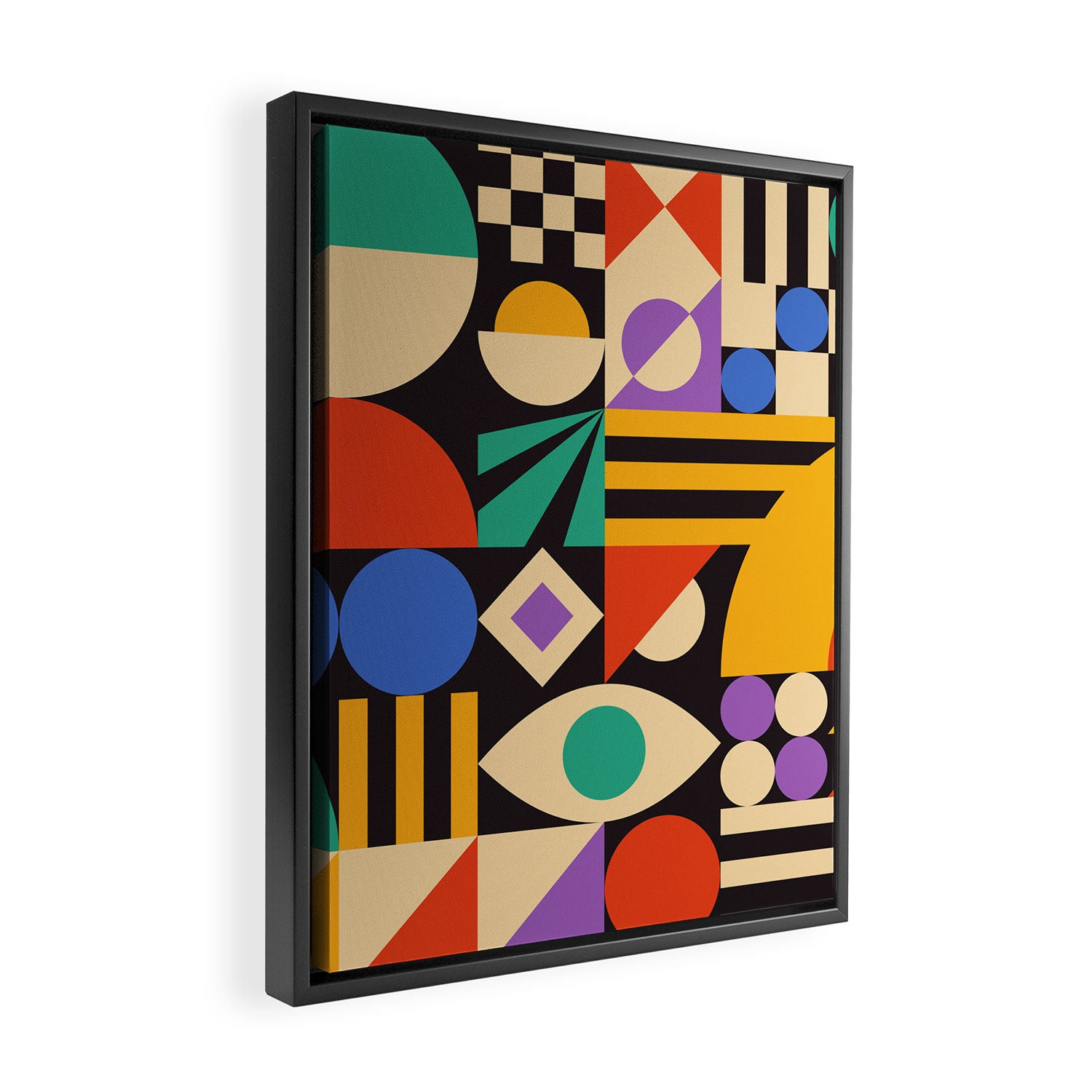 Bauhaus Mid Century Abstract Shapes colorful Framed Canvas Print Gallery Image 2