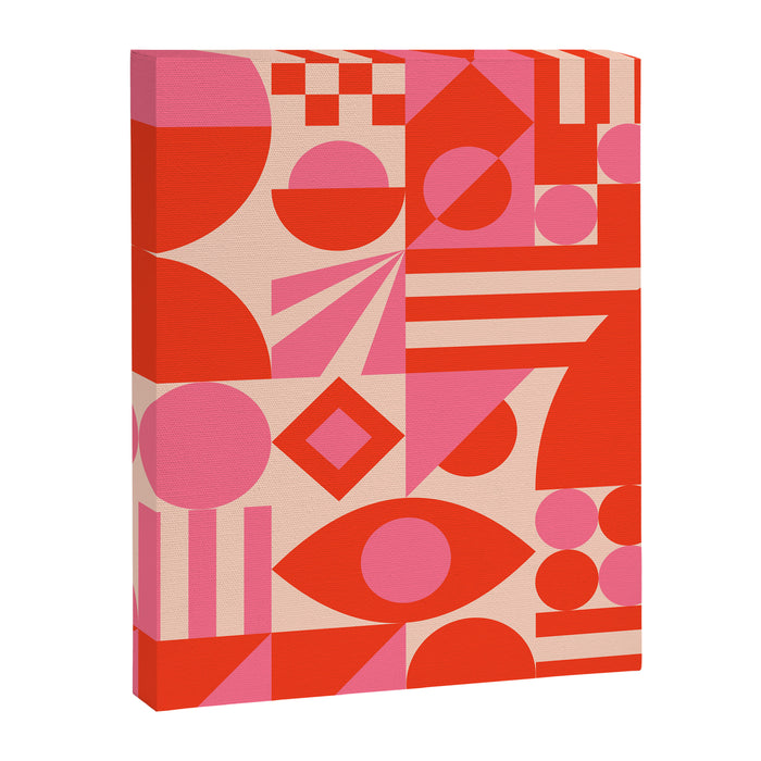 Bauhaus Mid Century Abstract Shapes red and pink Canvas Print Gallery Image 1