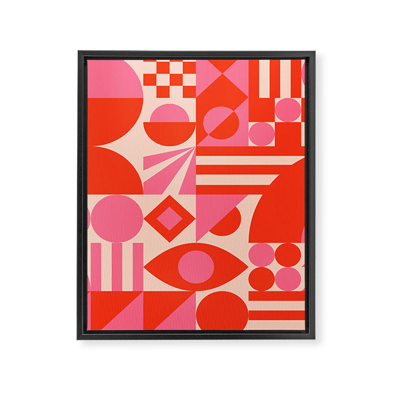 Bauhaus Mid Century Abstract Shapes red and pink Framed Canvas Print Gallery Image 8