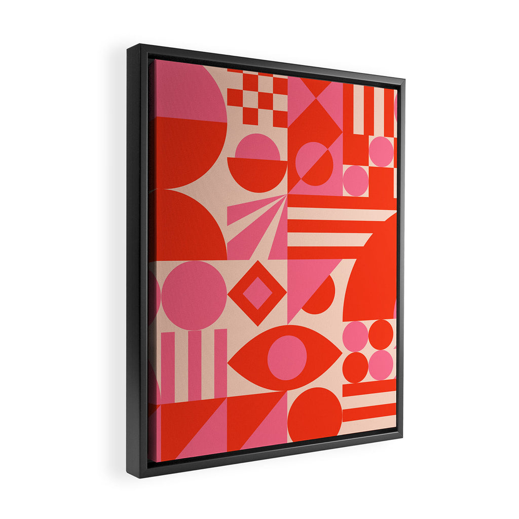 Bauhaus Mid Century Abstract Shapes red and pink Framed Canvas Print Gallery Image 2