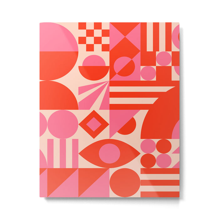 Bauhaus Mid Century Abstract Shapes red and pink Metal Print Gallery Image 1