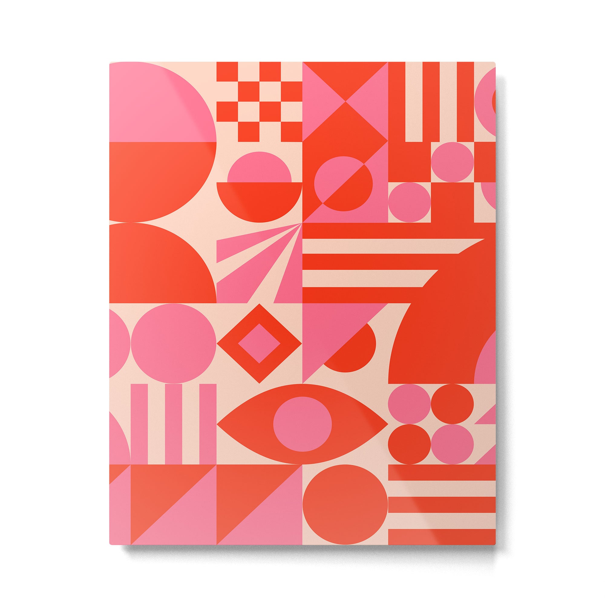 Bauhaus Mid Century Abstract Shapes red and pink Metal Print Gallery Image 6