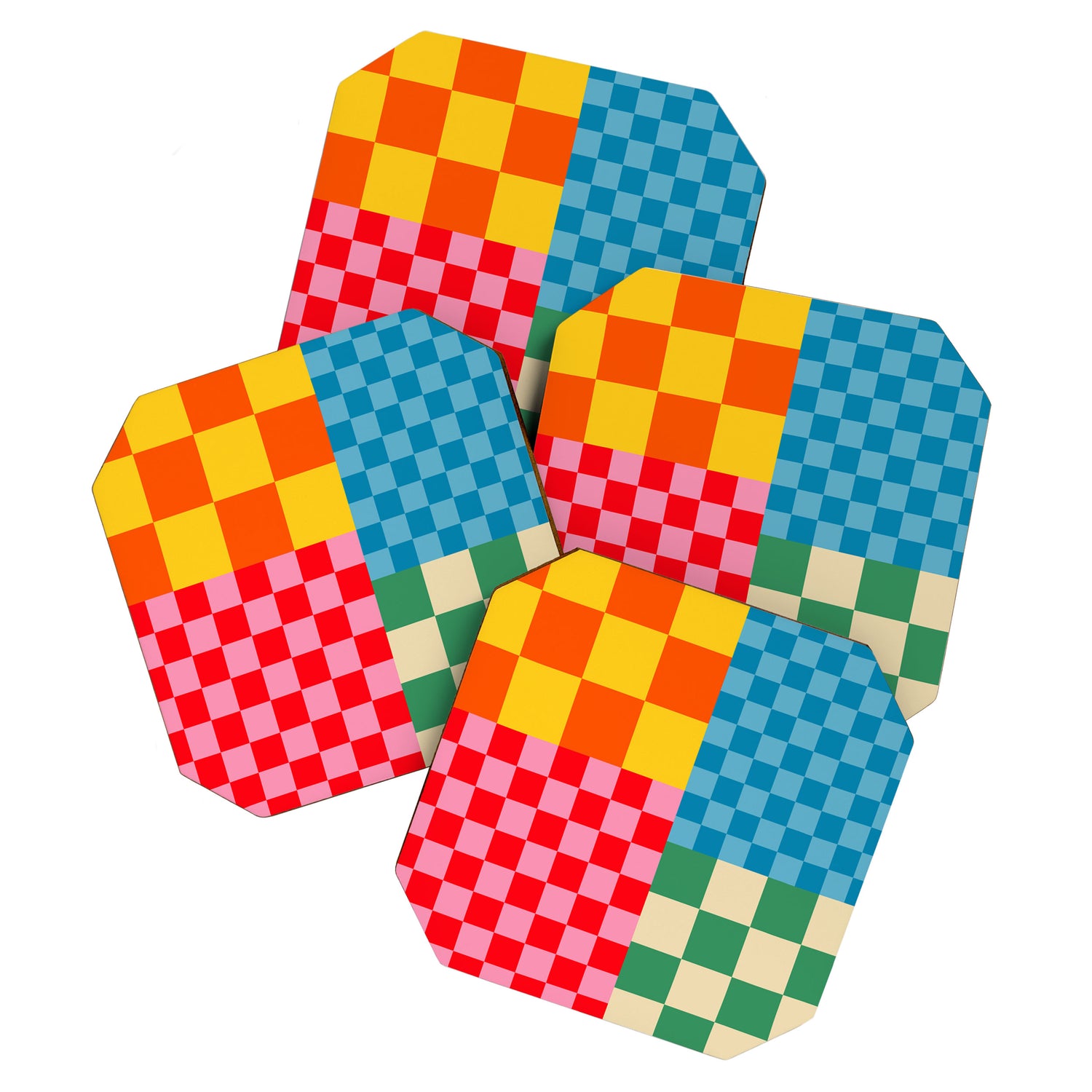 Blocks of Mixed Checkered Colorful Plaids geometric pattern Coaster Gallery Image 1