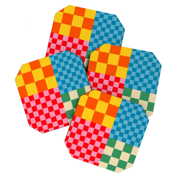Blocks of Mixed Checkered Colorful Plaids geometric pattern Coaster Gallery Image 1